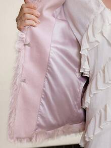 Ontre Manteau en fausse fourrure rose poussiéreux pour femmes, élégant pour les soirées d'hiver, coupe ample et surdimensionnée, sans col, manches longues, poches, style Old Money, tenue de bureau urbaine - Rose bonbon - Voir 9