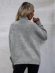 EMERY ROSE Áo len chui đầu cổ lọ tay dài màu trơn thường ngày, Thu/Đông - Xám - Xem 3