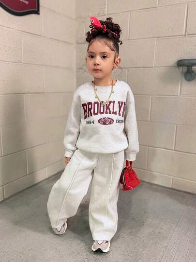 2pcs Young Girls Letter Print Thick Sweatshirt Set, Casual & Fashionable Daily Wear, Autumn