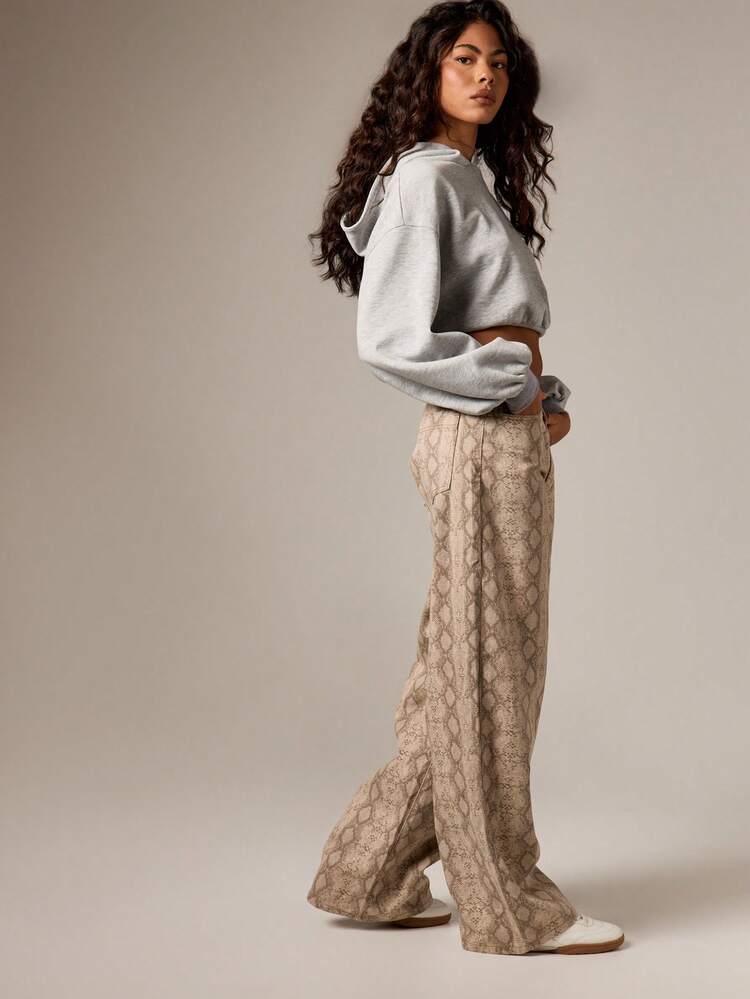 ワイドレッグ スネークプリント ハイウエスト ジーンズ