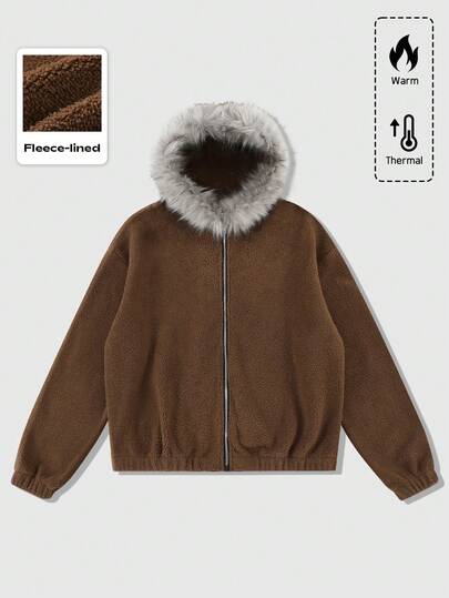 Street Life Veste à capuche zippée avec col en fourrure pour homme, convient pour un port quotidien en automne/hiver