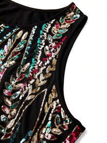 Ellevyn 大码女式 3/4 袖前开式夹克和无袖亮片装饰圆领连衣裙 2 件套 - 黑色 - 查看 13