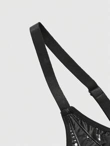 ROMWE Áo ngực hở vai hở vai kiểu Gothic Punk PU gợi cảm cho nữ - màu đen - Xem 4