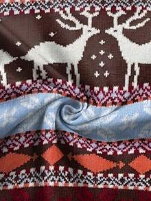 EMERY ROSE Camiseta de manga larga con estampado de renos navideños para mujer