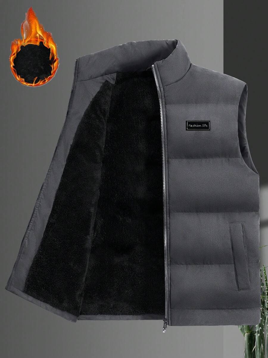 Manfinity Homme Men's Winter Thickened Thermal Lined Padded Vest Jacket - Grey - View 1