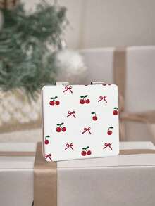 ROMWE Kawaii 1 chiếc gương trang điểm vuông in hình nơ và trái tim màu hồng, gương cầm tay di động dành cho bé gái (Họa tiết được sắp xếp ngẫu nhiên) - Đỏ và trắng - Xem 2
