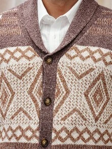 Manfinity Bizformal كارديجان رجالي بنمط هندسي مجرد، ملابس علوية علوية فضفاضة عصرية بأزرار، كنزة صوفية صوفية رجالية، خريف/شتاء - متعدد الألوان - مشاهدة 3