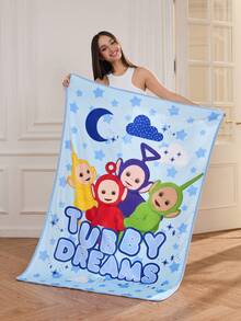 Teletubbies X SHEIN 1Pc Cute Blue Printed Flannel Blanket, Soft And Warm, Not Easy To Lose Hair, Various Sizes, Sofa, Bed, Lunch Break Can Be Used