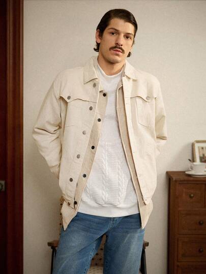 RivetRise Autumn Casual Beige Fitted Paneled Denim Jacket OVERSIZE Dad White Going Out Work Chore Jacket For Western