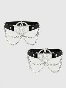 ROMWE Bộ 2 dây nịt tất nữ màu đen, họa tiết ngôi sao năm cánh, thánh giá rỗng, kiểu Gothic, thích hợp cho váy, chân váy, mặc hàng ngày, hoặc dịp Halloween. - Chuỗi Pentacles chân vòng - Xem 8