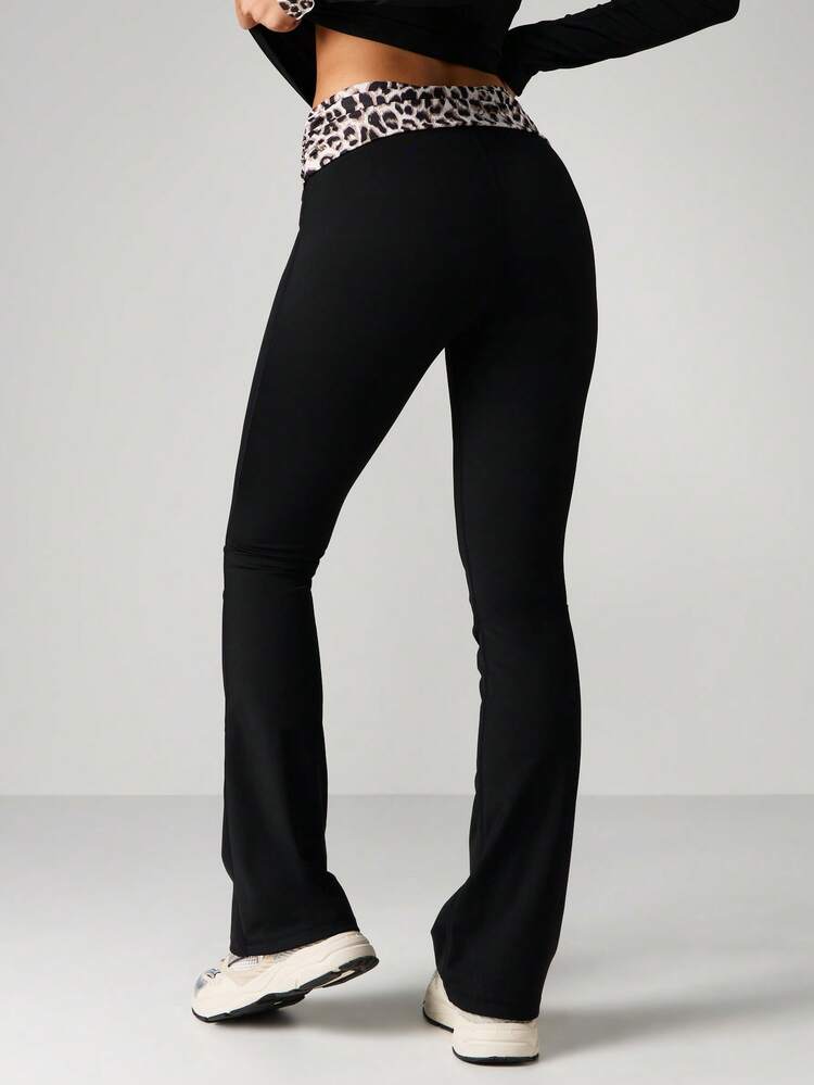 Missguided x Playboy Flared Yoga Pants With Leopard Print Detail