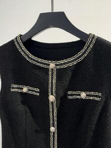 GlowEve 女式高端法式收腰黑色多层无袖连衣裙，秋冬