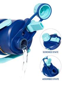 BATMAN X SHEIN 16 盎司/500 毫升不锈钢隔热防漏带盖，男孩和女孩均可轻松使用，非常适合露营和学校使用。 - 藍色 - 查看 5