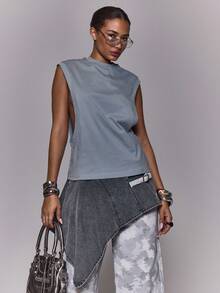 MUSERA Canotta senza maniche con scollo aperto, adatta per autunno, inverno, uscite serali, casual, streetwear, vacanze, feste, primavera ed estate - Grigio - Visualizzare 1