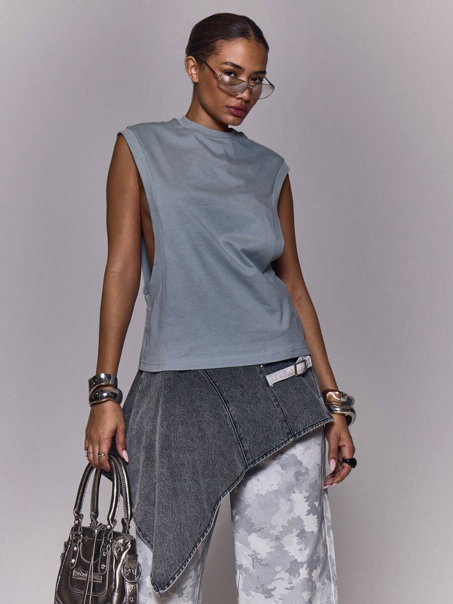 MUSERA Canotta senza maniche con scollo aperto, adatta per autunno, inverno, uscite serali, casual, streetwear, vacanze, feste, primavera ed estate - Grigio - Visualizzare 1