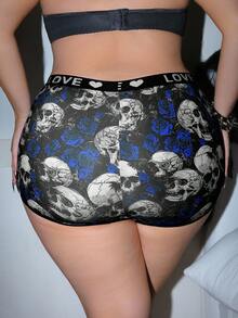 SHEIN 1pc Women Plus Size Skull Print Boxer Briefs, Halloween - Multicolor - View 2