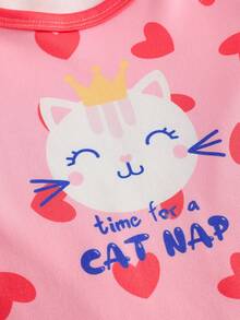 2pcs Baby Girl Snug Fit Ribbed Knit Long Sleeve Romper & Pants Set With Cute Animal Head & Heart Patterns - Multicolor - View 6