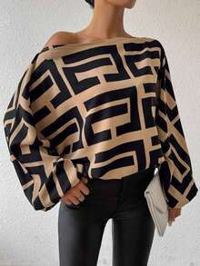 SHEIN Tall Blouse ajustée élégante à col bateau kaki à manches longues avec design de manchettes froissées, printemps/automne - Kaki - Voir 1