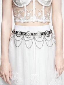 ROMWE Goth 1 pieza Cinturón estilo gótico para vestido con estrella de cinco puntas hueca decorada, de uso versátil diario y para Halloween - Cinturón de estrella de cinco puntas con cadena de doble capa de seis velocidades - Ver 9