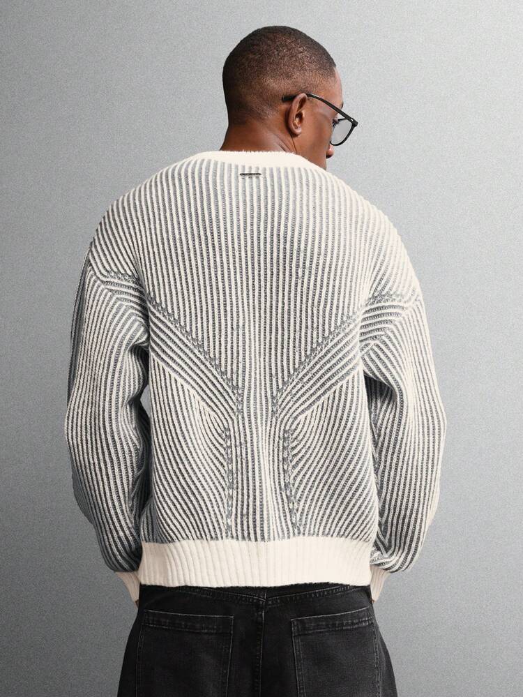 Ribbed Crew Neck Jumper With Stripes