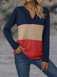 EMERY ROSE Women's Colorblock Long Sleeve T-Shirt Graphic Tees Women Tops For Spring, Christmas - Red - View 4