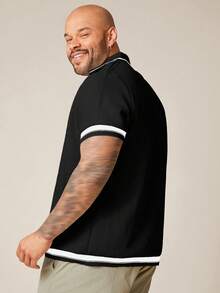 EASEVO 大码休闲日常针织 Polo 衫，适合夏季 - 黑色 - 查看 5