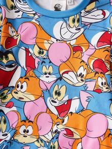 TOM & JERRY X SHEIN 2pcs Young Boy Cute Cartoon Pattern Crew Neck Long Sleeve Top And Pants Knit Casual High Stretch Snug Fit Pajama Set - Multicolor - View 7
