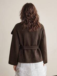 Ontre 2026春夏女士羊毛混纺大衣，优雅别致，适合派对、生日、办公、通勤、日常穿着、约会、下午茶等场合，纯驼色，保暖舒适，时尚翻领羊毛混纺外套，春夏必备单品 - 咖啡棕 - 查看 3