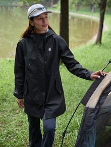 In My Nature Damen Jacke mit Buchstaben-Muster Tasche, Kapuze und Langarm, Lässig - Schwarz - Übersicht 5
