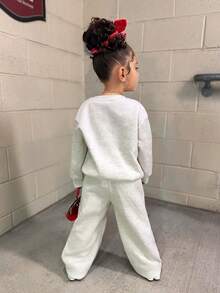 2 件年轻女孩字母印花厚运动衫套装，休闲时尚日常穿着，秋季