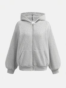 SHEIN Teen Girls' Light Gray Casual Loose Fit Hoodie Sweatshirt, Minimalist Style For Leisure And Workout