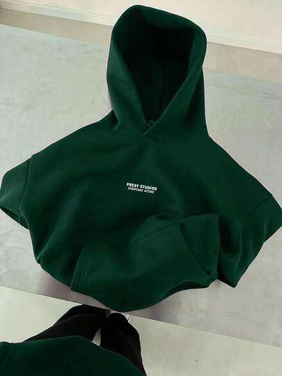 SHEIN 大码女式休闲印花口袋卫衣