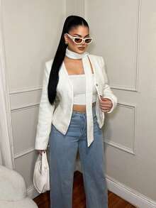 SHEIN SXY Eleganter weißer Blazer mit Gürtel - Weiss - Übersicht 7