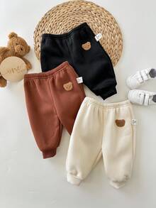 3 piezas Pantalones elásticos de cintura con estampado de dibujos animados para bebé recién nacido niño/niña