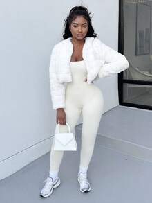 Alexandranx Chaqueta corta abierta de peluche para cita nocturna en otoño/invierno