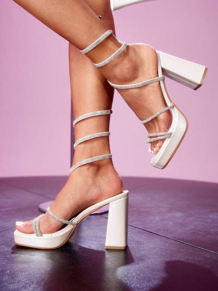 CUCCOO LuxiPop Square Head Thick High Heel Drill Spring Women's High Heel Sandals