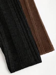 Sweetra 2pcs/Set Autumn/Winter Elastic Fitted Yoga V-Waist Knit Light Gray & Dark Gray Leggings, High Waist Velvet Skinny Tights For Women