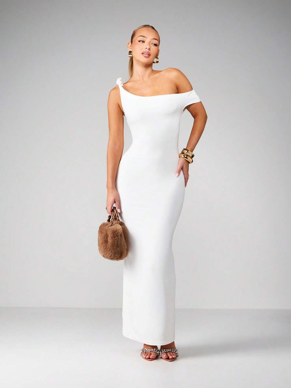 white off the shoulder bodycon midi dress MISSGUIDED Dress｜MISSGUIDED Ideal for office business