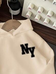 Tween Boy Casual Cartoon Pattern Thick Hooded Long Sleeve Sweatshirt, Suitable For Autumn/Winter - Camel - View 3