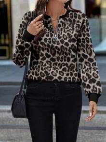 EMERY ROSE Women's Casual Retro Half-Zip Front Crew Neck Sweatshirt In Fall/Winter - Multicolor - View 3