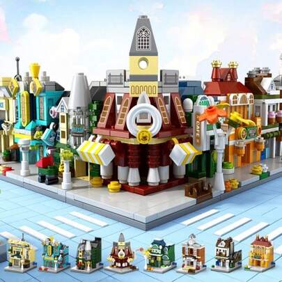 POKOJA LAND Pieces Big Size ABS Material Creative DIY Multicolor City Street Scene Building Blocks For Adults Home Office Decoration Model Kit Collectible Hot