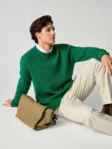 RONVEXI Men's Casual Everyday Commute Solid Color Pullover Sweater, Autumn/Winter - Green - View 5