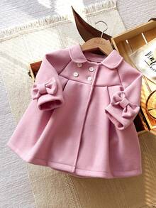 SHEIN Abrigo para bebé niña, abrigo cruzado sencillo, abrigo exterior de unicolor para bebé niña en invierno, abrigo casual para bebé niña, chaqueta estilo princesa - Rosa - Ver 6