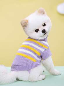 PETSIN 1pc Purple Striped Cute Pet Sweater Holiday Autumn/Winter Thick Warm Casual Pet Clothes - Mauve Purple - View 4