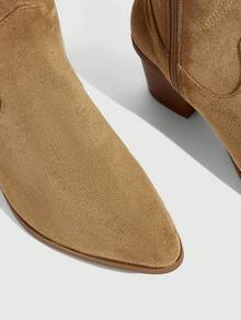 Daringsoles 女士尖头银色一脚蹬靴，保暖靴，刺绣西部靴，牛仔靴，秋冬 - 卡其色 - 查看 7