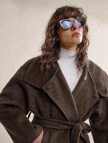 Ontre 2026春夏女士羊毛混纺大衣，优雅别致，适合派对、生日、办公、通勤、日常穿着、约会、下午茶等场合，纯驼色，保暖舒适，时尚翻领羊毛混纺外套，春夏必备单品 - 咖啡棕 - 查看 5