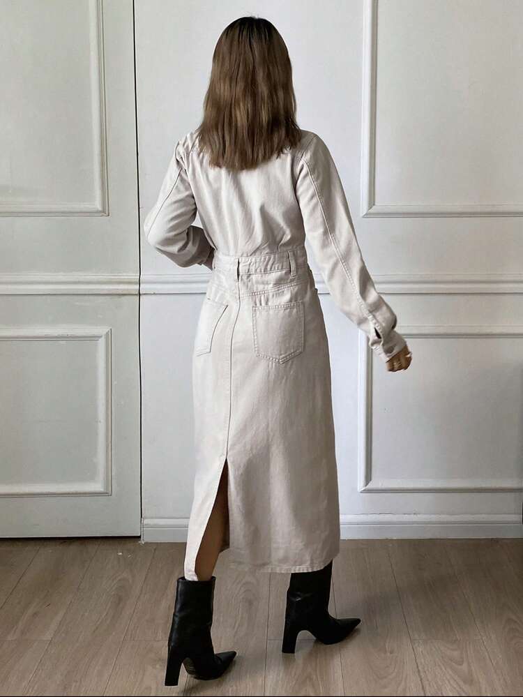 Women's Casual Washed Denim Dress, Autumn