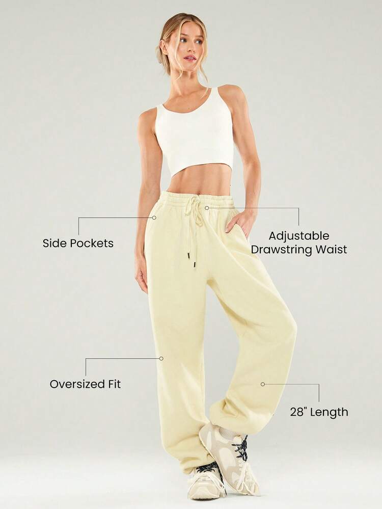 Heavyweight Fleece Oversized Fit Adjustable Drawstring Waist Basic Joggers With Side Pockets Daily Casual Thermal Warm Winter