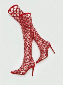 CUCCOO SZL Stivali alti sexy e alla moda da donna in rete con strass