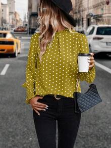 EMERY ROSE Áo cánh tay dài thời trang cổ đứng in họa tiết chấm bi cho nữ - Nhiều màu - Xem 4